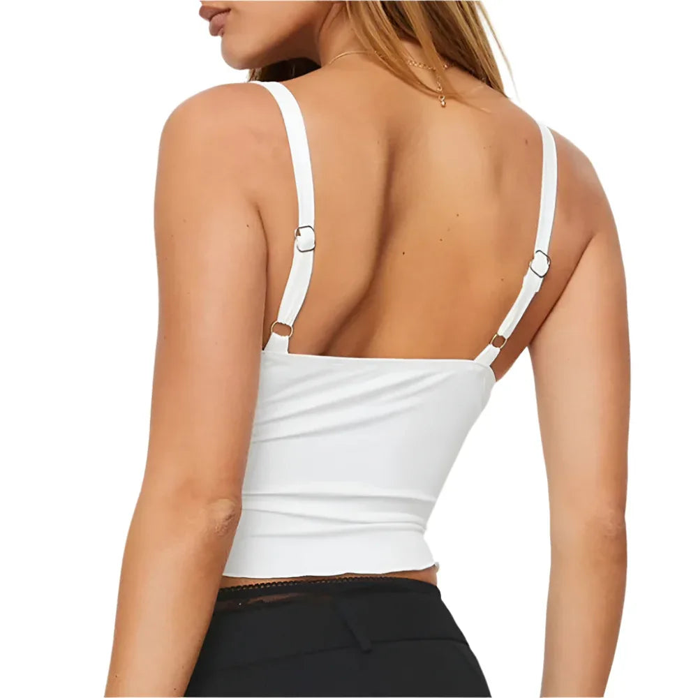 Damen-Camisole mit Schleife, rückenfreies Tanktop, tailliertes Bandeau-Top mit Wellenkante, Trägertop