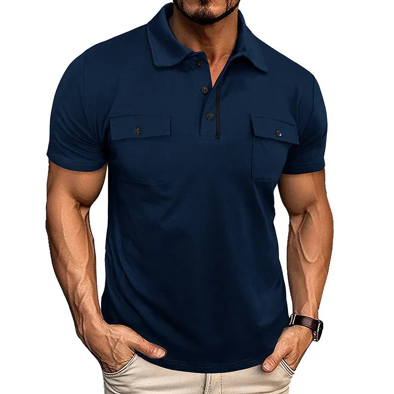 Sommer-Poloshirt mit Reverskragen und Brusttaschen, kurze Ärmel, Oberteile für Herren, Outdoor-Mode