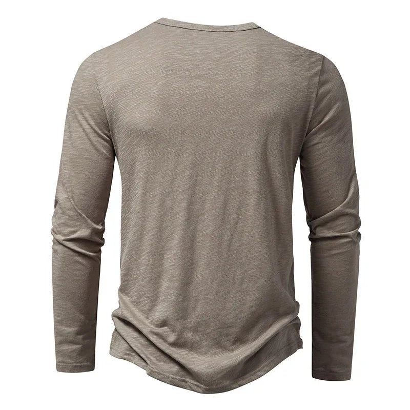 Herren Langarm-T-Shirt Mode Lässiger Einfarbiger Pullover Button Top Herbst- und Frühlingskleidung