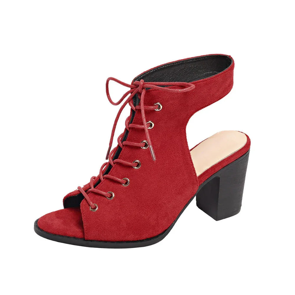 Geschnürte Chunky Heel Sandalen Sommer Mode Peeptoe Schuhe für Damen