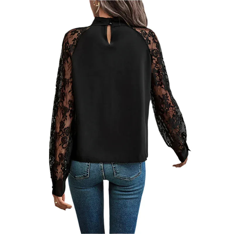 Pendler-All-Matching Langarm-Spitzenoberteil