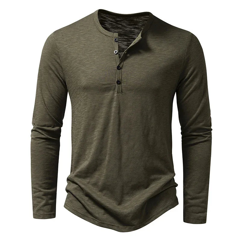 Herren Langarm-T-Shirt Mode Lässiger Einfarbiger Pullover Button Top Herbst- und Frühlingskleidung