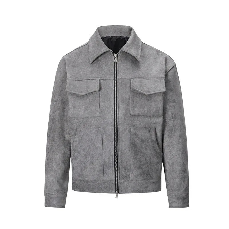 Vintage Solide Jacke mit mehreren Taschen und Reißverschluss