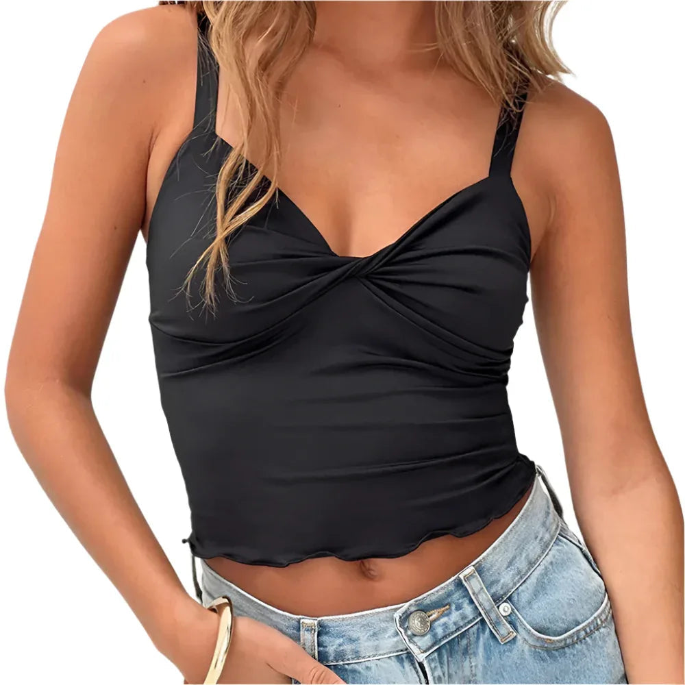 Damen-Camisole mit Schleife, rückenfreies Tanktop, tailliertes Bandeau-Top mit Wellenkante, Trägertop
