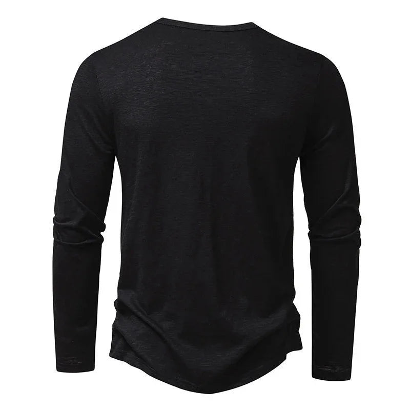 Herren Langarm-T-Shirt Mode Lässiger Einfarbiger Pullover Button Top Herbst- und Frühlingskleidung