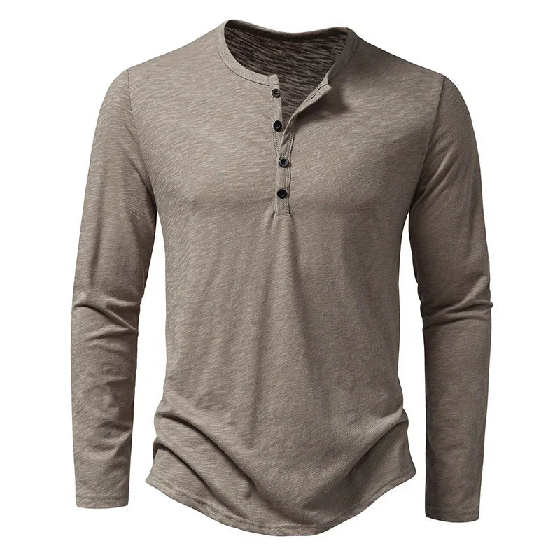 Herren Langarm-T-Shirt Mode Lässiger Einfarbiger Pullover Button Top Herbst- und Frühlingskleidung