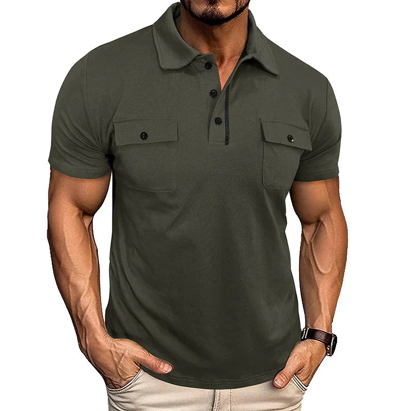 Sommer-Poloshirt mit Reverskragen und Brusttaschen, kurze Ärmel, Oberteile für Herren, Outdoor-Mode