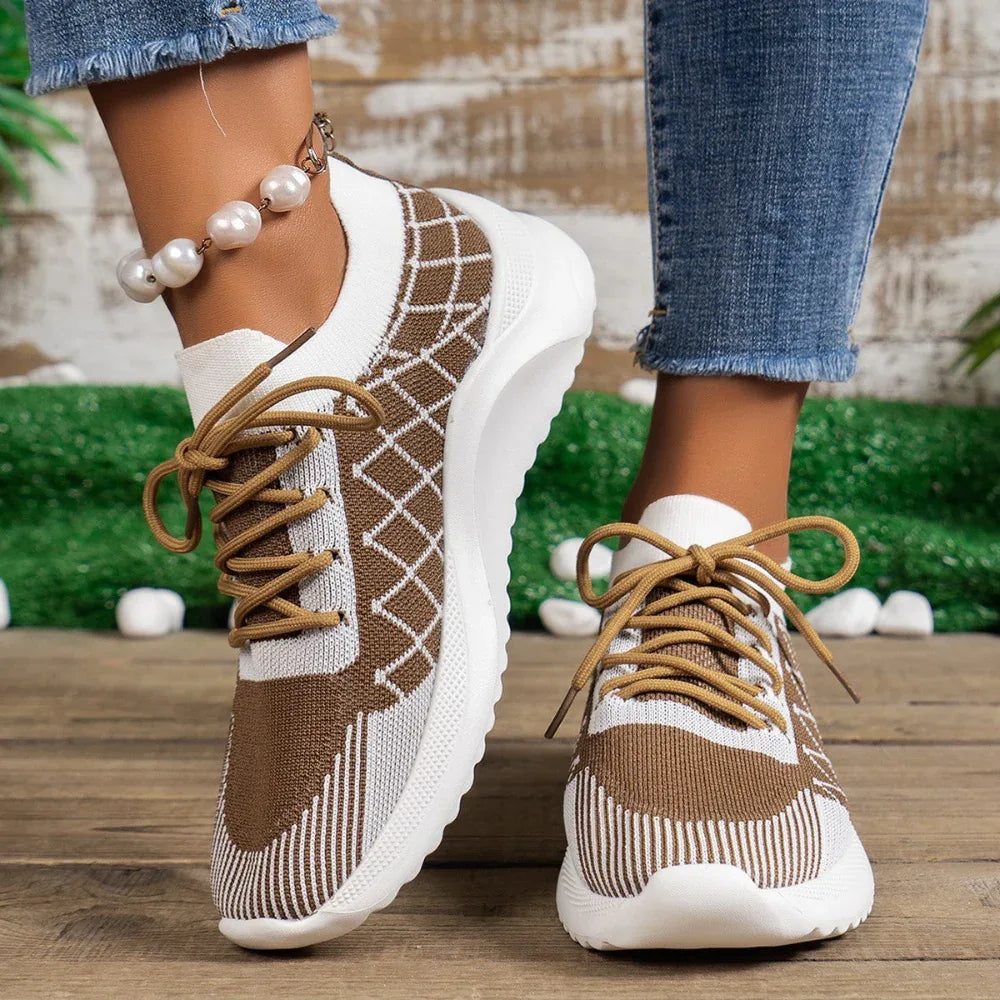 Damen-Sneaker Übergröße Flyknit Freizeit-Laufschuhe
