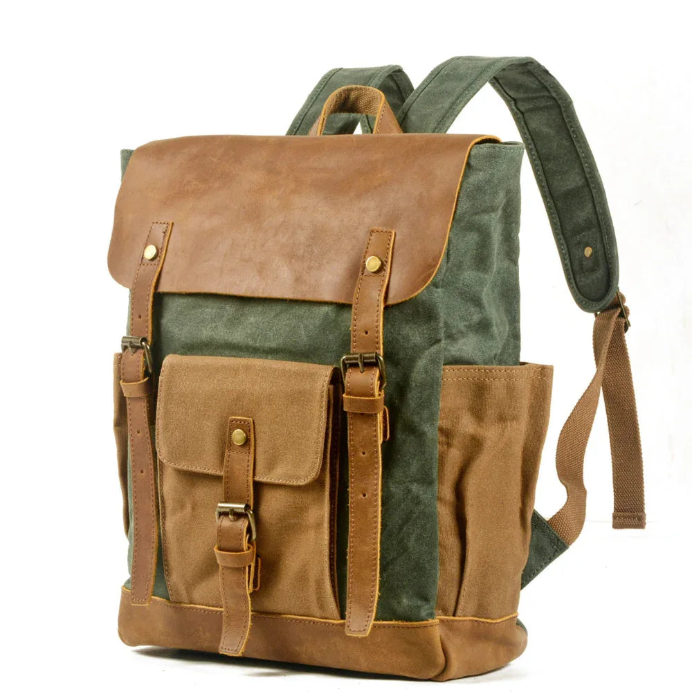 Leinwand-Nähen Pferd Leder Rucksack Öl Wachs Wasserdicht Computer Schultasche