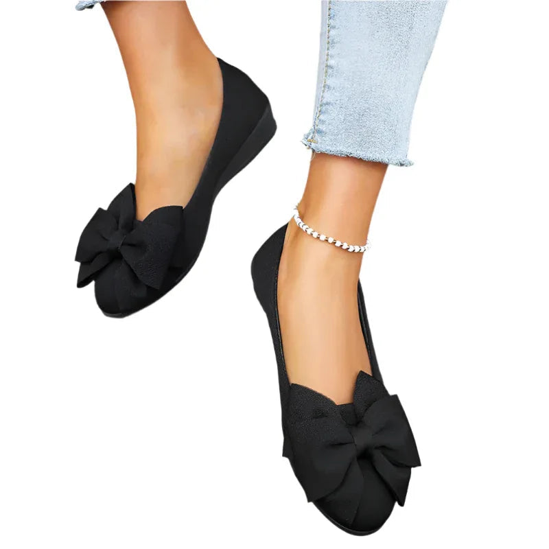 Schleifen-Ballerinas Damenmode Freizeitschuhe Runde Zehen Slip-On Loafer