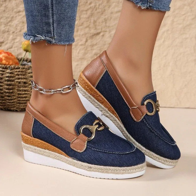 Loafers Freizeitpumps Damen Oberbekleidung Schnalle Keil Plateau Loafers Slip-On Slipper