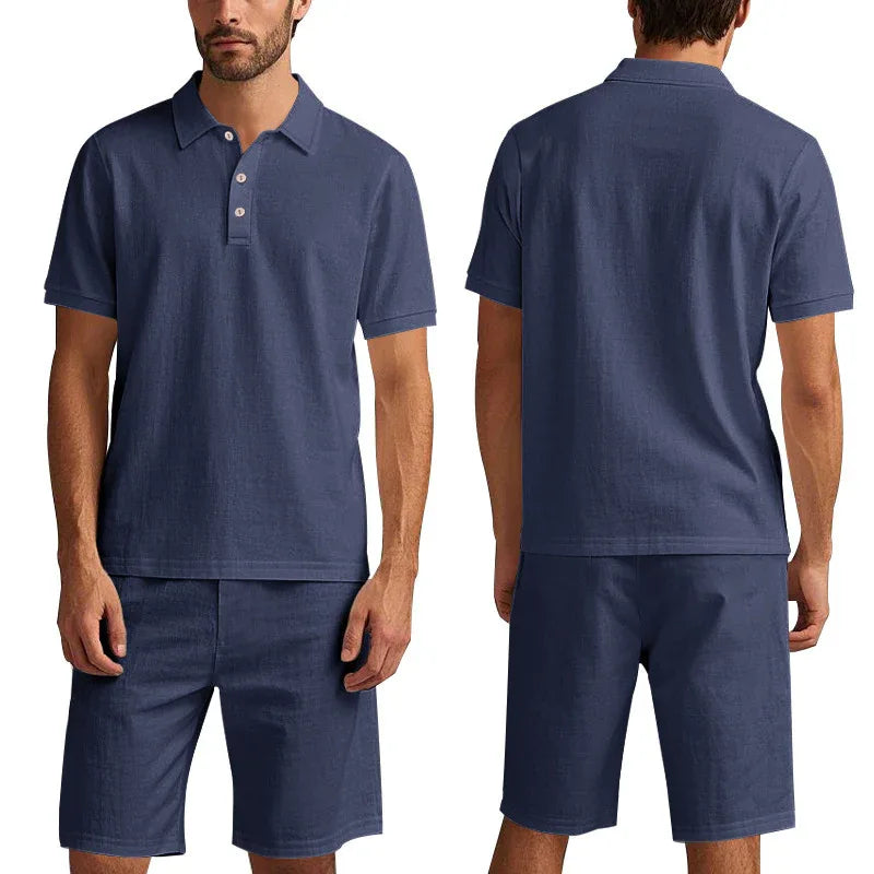 Sommer Herren lockere Freizeit Leinen atmungsaktive Kurzarmhemden & Shorts Bekleidungsset