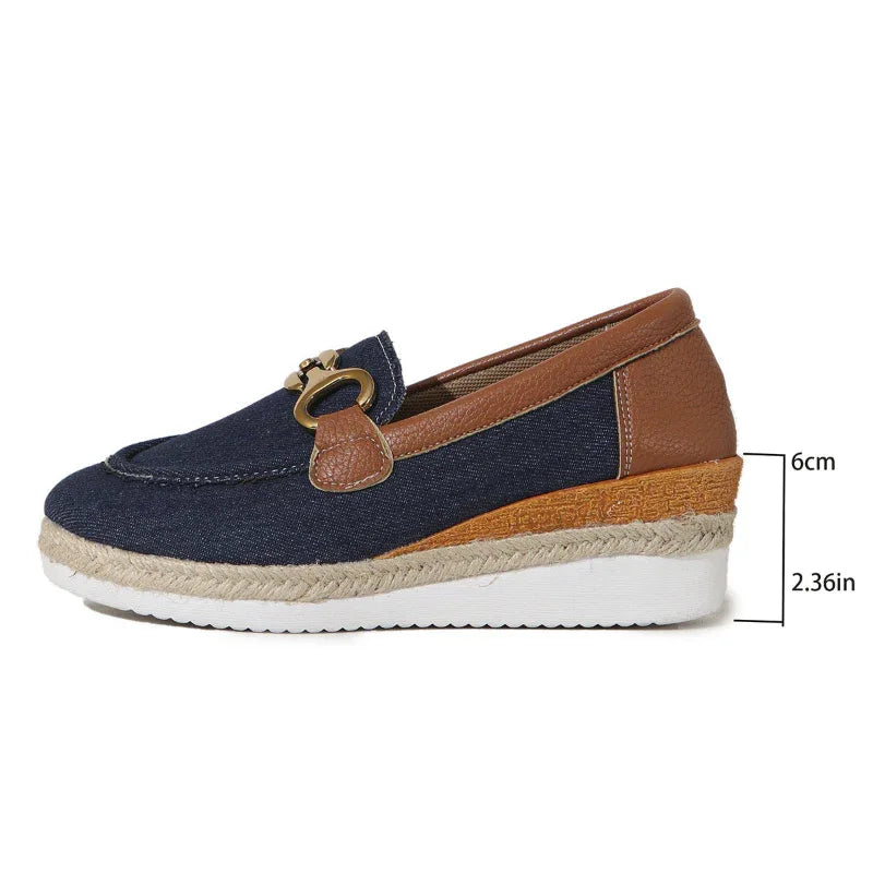 Loafers Freizeitpumps Damen Oberbekleidung Schnalle Keil Plateau Loafers Slip-On Slipper