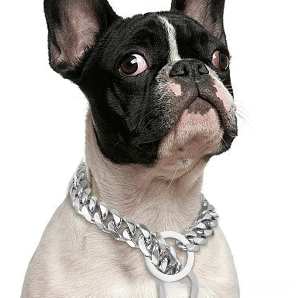 Titan-Stahl Metall Hip Hop Haustier 15mm Gold Edelstahl Hundehalskette