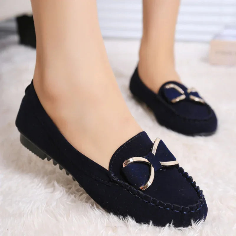 Mode-Schleifen-Ballerinas Schuhe Damen Lässige Uni Loafers Bequeme Sommerschuhe