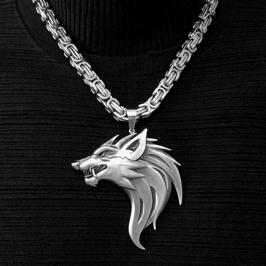 Herrenhalskette mit Wolfskopf-Anhänger