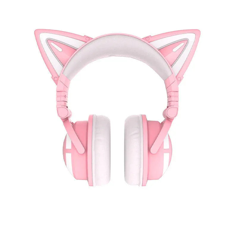 Niedliches kabelloses Gaming-Headset für Mädchen mit Katzenohren und leuchtenden LED-Lichtern