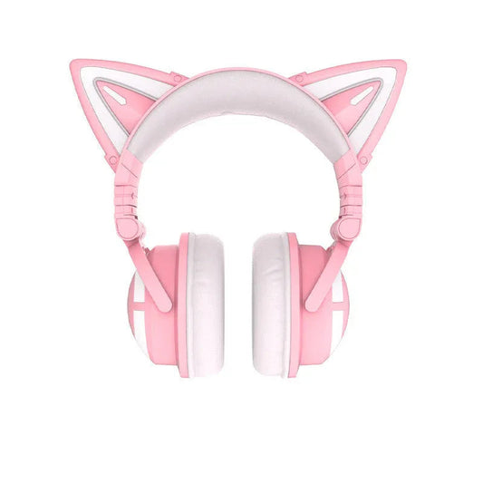 Niedliches kabelloses Gaming-Headset für Mädchen mit Katzenohren und leuchtenden LED-Lichtern