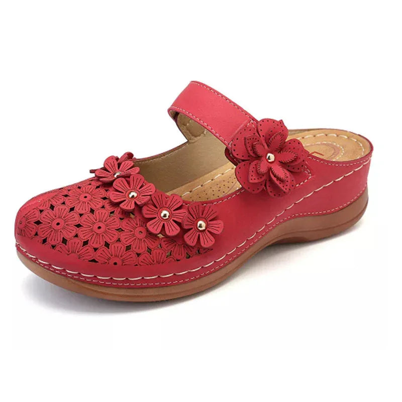 Sommerschuhe Vintage Blumen Keilabsatz Damensandalen