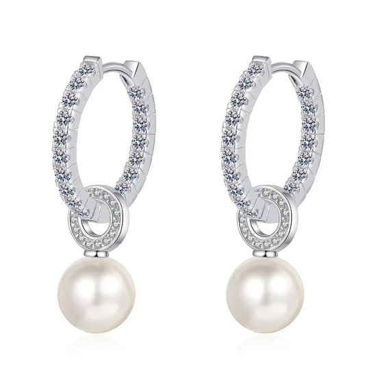 925 Sterling Silber Süßwasserperlen Inlay Moissanit Ohrringe für Damen