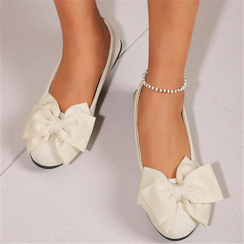 Schleifen-Ballerinas Damenmode Freizeitschuhe Runde Zehen Slip-On Loafer