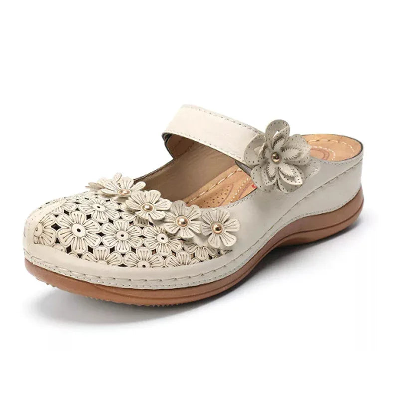 Sommerschuhe Vintage Blumen Keilabsatz Damensandalen