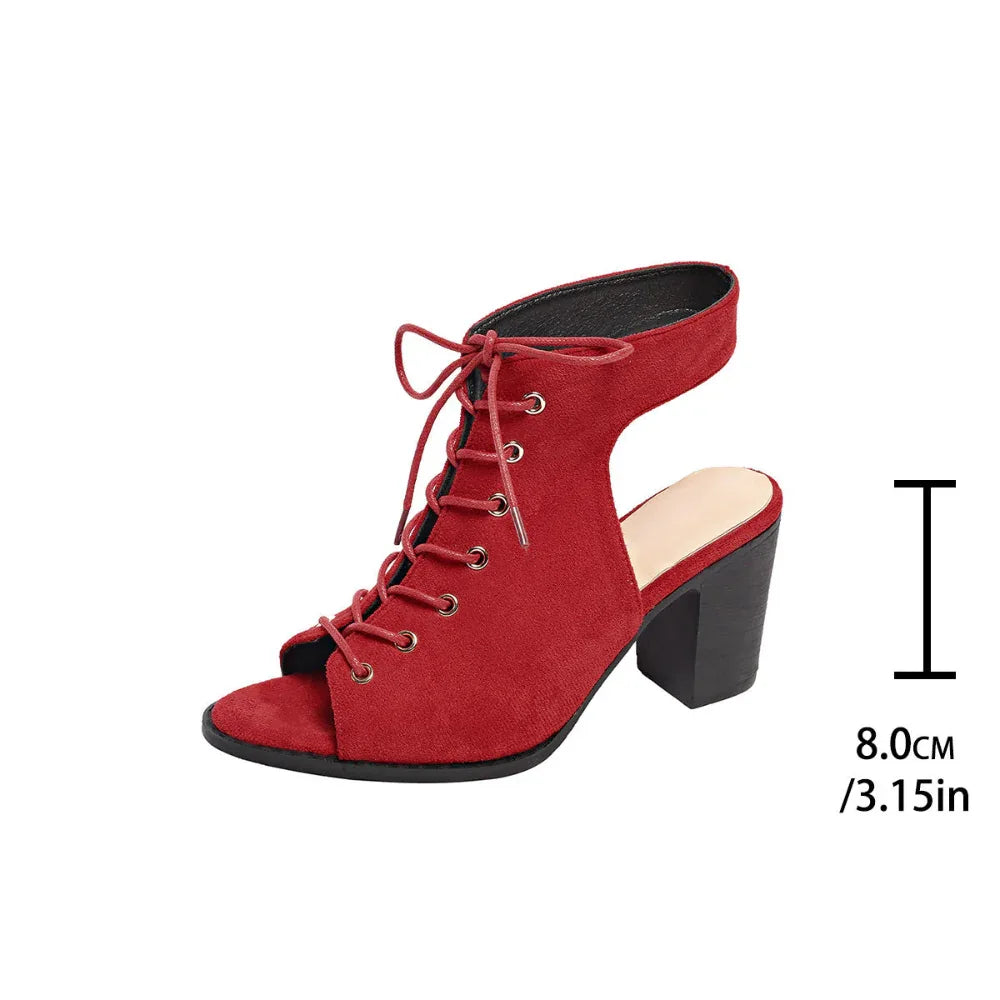 Geschnürte Chunky Heel Sandalen Sommer Mode Peeptoe Schuhe für Damen