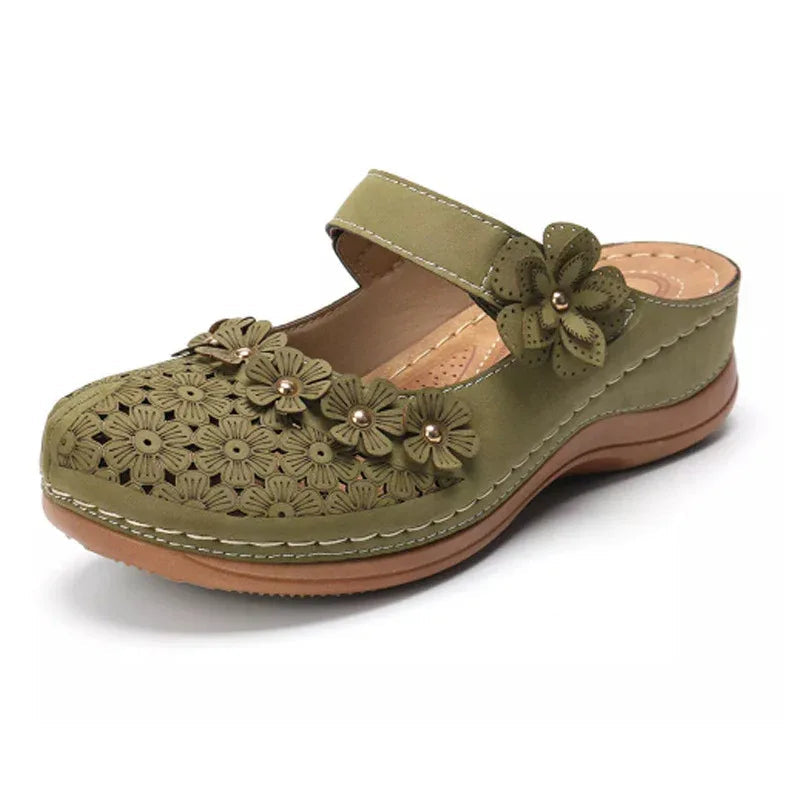 Sommerschuhe Vintage Blumen Keilabsatz Damensandalen