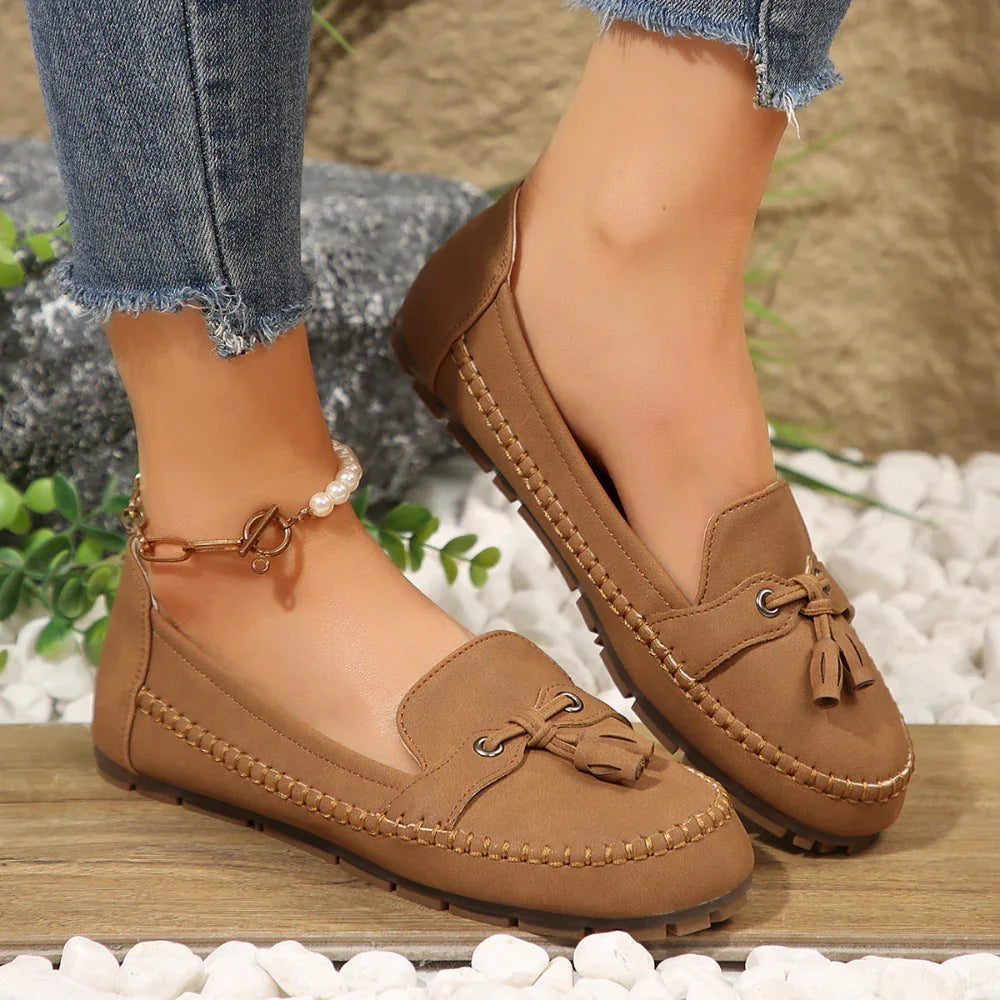 Damen Loafer mit runder Kappe, modisch, rutschfest, weich, bequem, flache Schuhe
