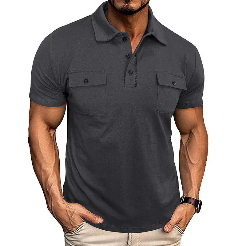 Sommer-Poloshirt mit Reverskragen und Brusttaschen, kurze Ärmel, Oberteile für Herren, Outdoor-Mode