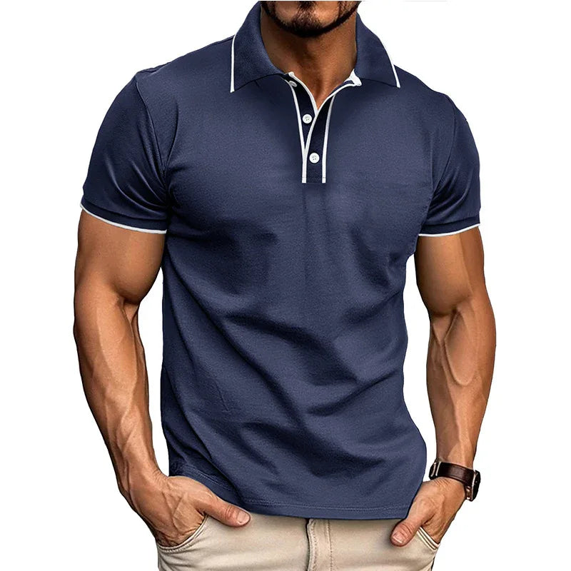 Herren-Kurzarm-Hemd im europäischen und amerikanischen Stil mit Revers und Jacquardmuster