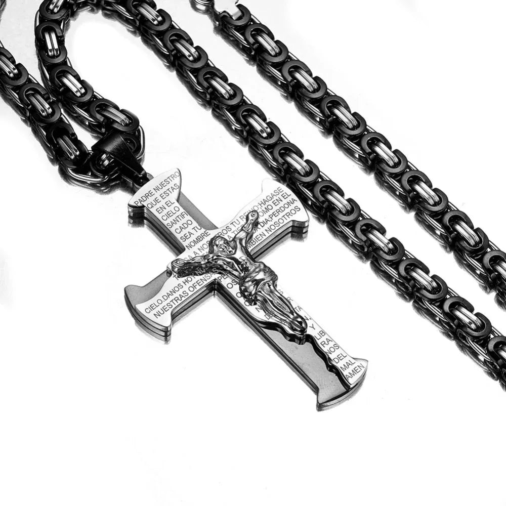 Christliches Jesus-Kreuz-Anhänger Herren-Halskette aus Titanstahl
