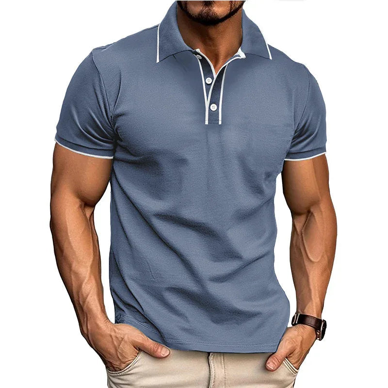 Herren-Kurzarm-Hemd im europäischen und amerikanischen Stil mit Revers und Jacquardmuster