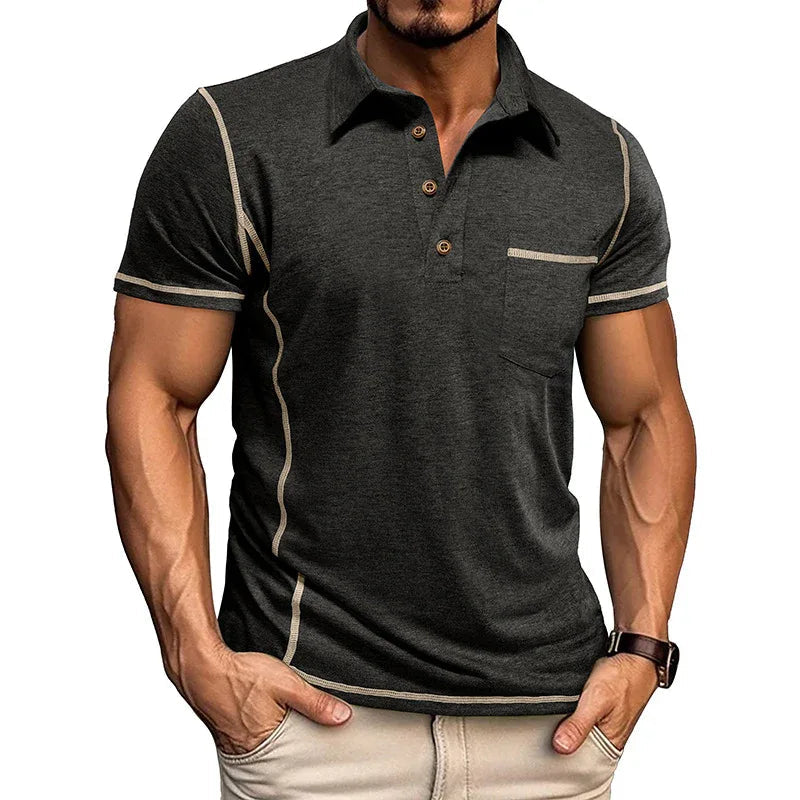 Short-Sleeved Lapel T-Shirt With Chest Pocket