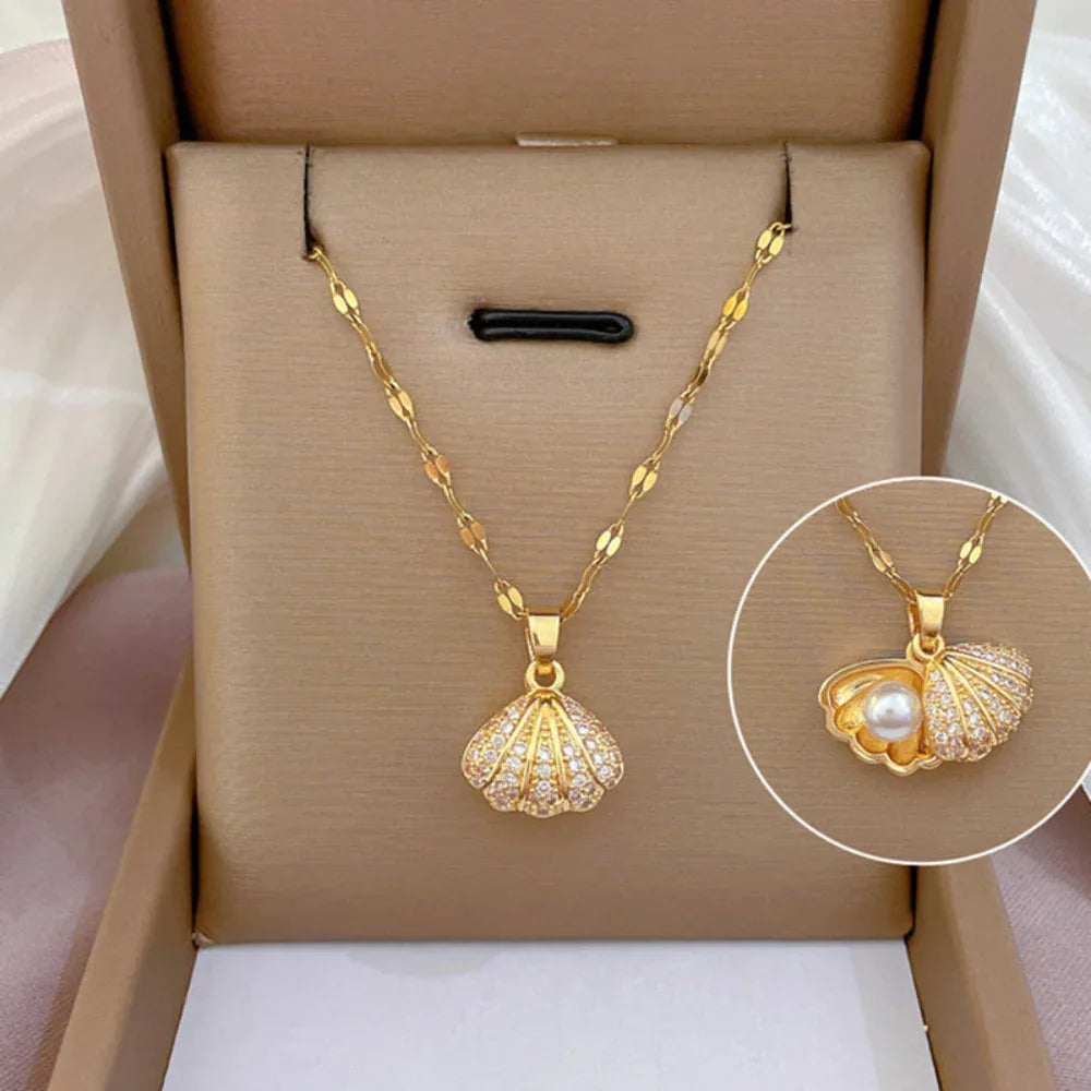 Muschel-Perlenkette mit Strasssteinen Weibliche Zirkon-Temperament-Persönlichkeits-Schmuck für Frauen