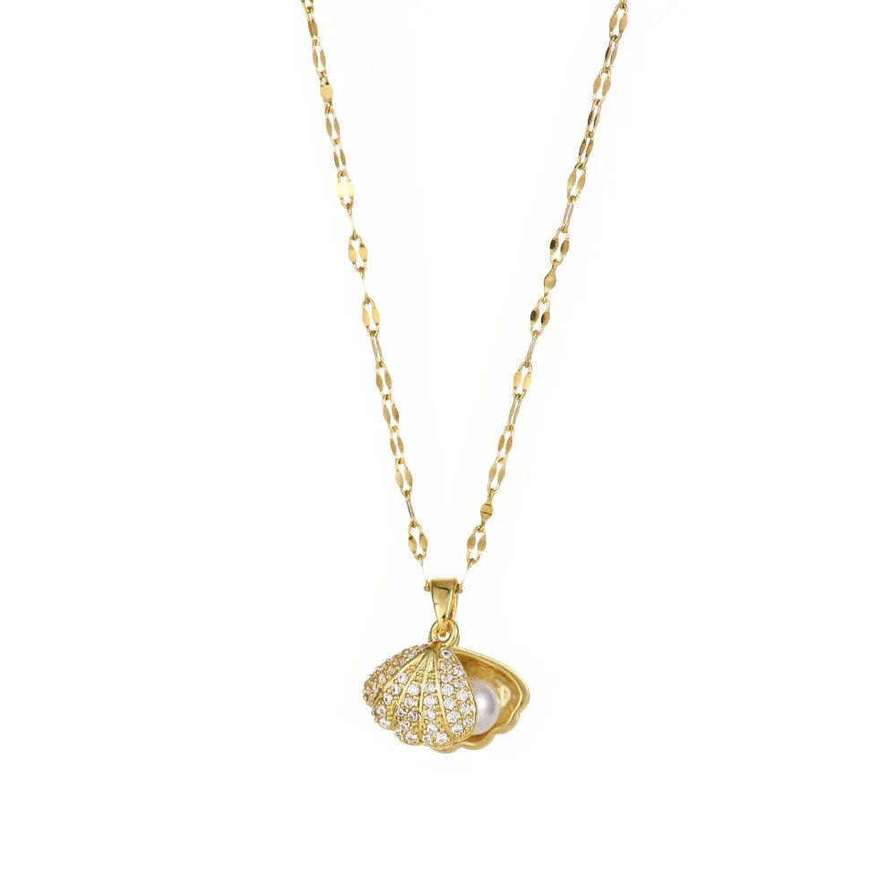 Muschel-Perlenkette mit Strasssteinen Weibliche Zirkon-Temperament-Persönlichkeits-Schmuck für Frauen