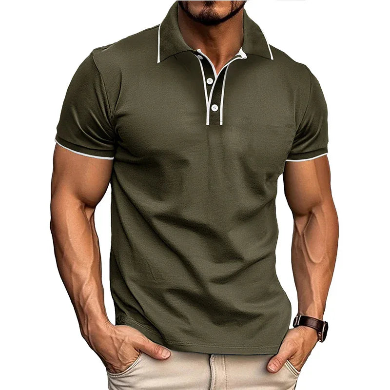 Herren-Kurzarm-Hemd im europäischen und amerikanischen Stil mit Revers und Jacquardmuster