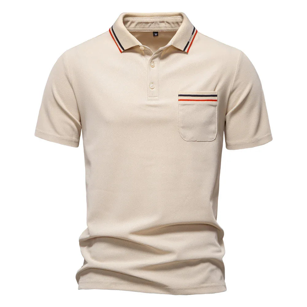 Kurzarm-Polohemd Gestreifter Revers Business Casual Top Herren