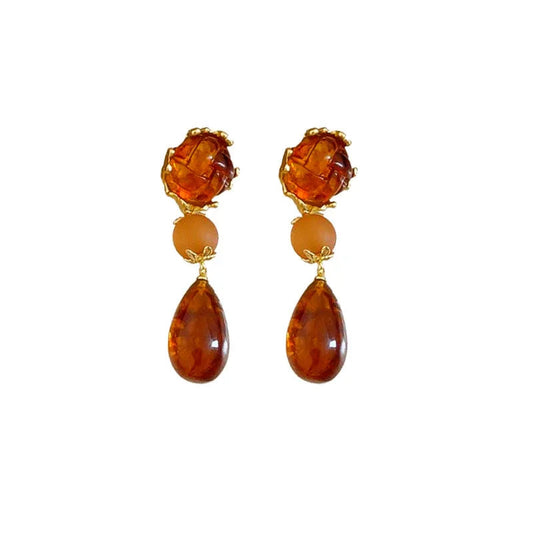Damen-Vintage-Ohrringe Wassertropfen-Quaste Maillard-Stil
