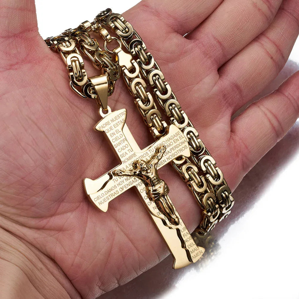 Christliches Jesus-Kreuz-Anhänger Herren-Halskette aus Titanstahl