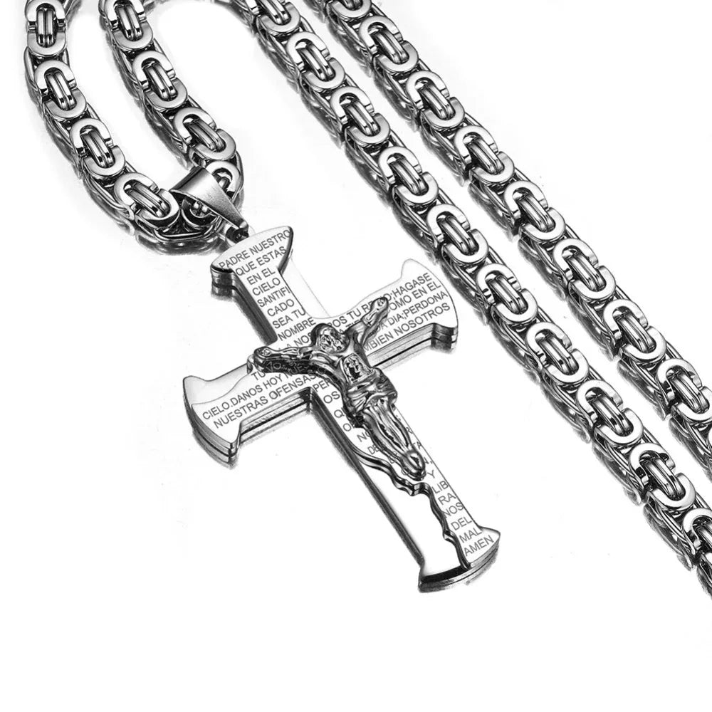 Christliches Jesus-Kreuz-Anhänger Herren-Halskette aus Titanstahl