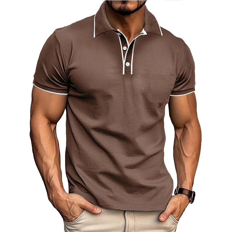 Herren-Kurzarm-Hemd im europäischen und amerikanischen Stil mit Revers und Jacquardmuster