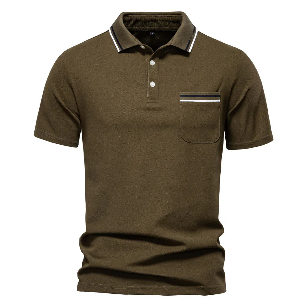 Kurzarm-Polohemd Gestreifter Revers Business Casual Top Herren