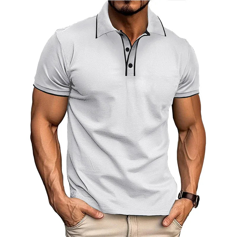 Herren-Kurzarm-Hemd im europäischen und amerikanischen Stil mit Revers und Jacquardmuster