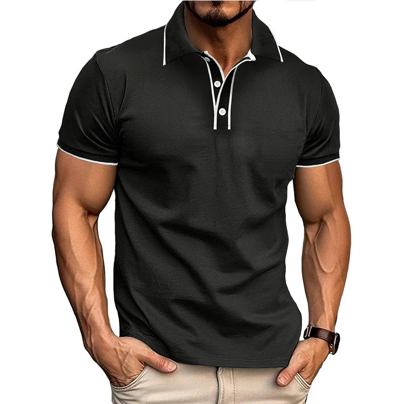Herren-Kurzarm-Hemd im europäischen und amerikanischen Stil mit Revers und Jacquardmuster