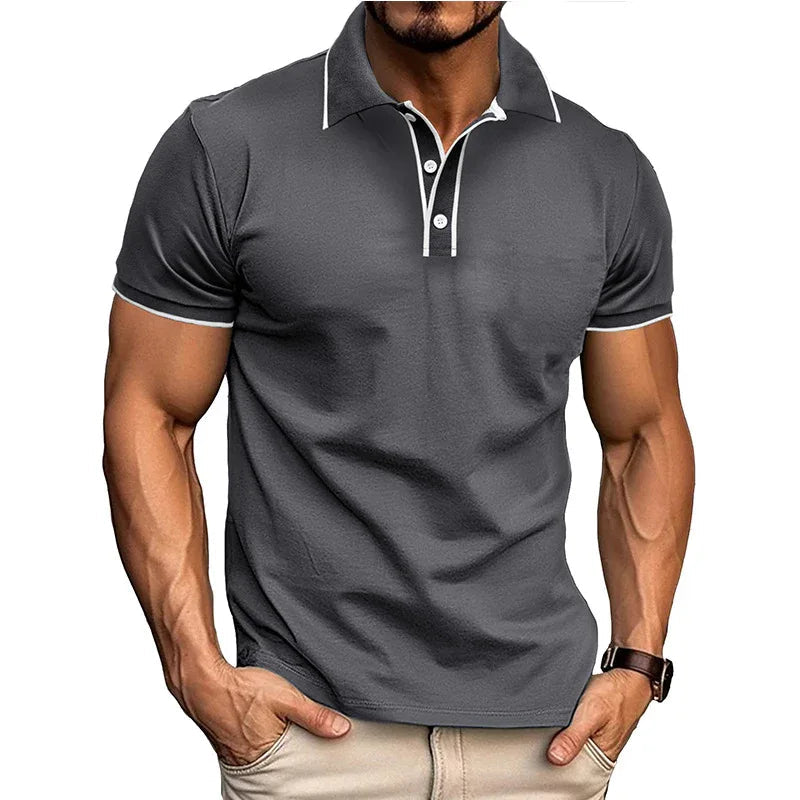 Herren-Kurzarm-Hemd im europäischen und amerikanischen Stil mit Revers und Jacquardmuster