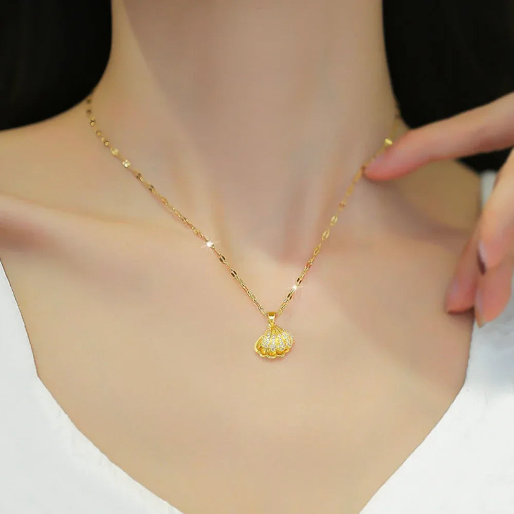Muschel-Perlenkette mit Strasssteinen Weibliche Zirkon-Temperament-Persönlichkeits-Schmuck für Frauen
