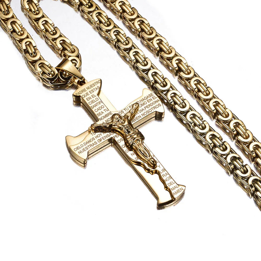 Christliches Jesus-Kreuz-Anhänger Herren-Halskette aus Titanstahl