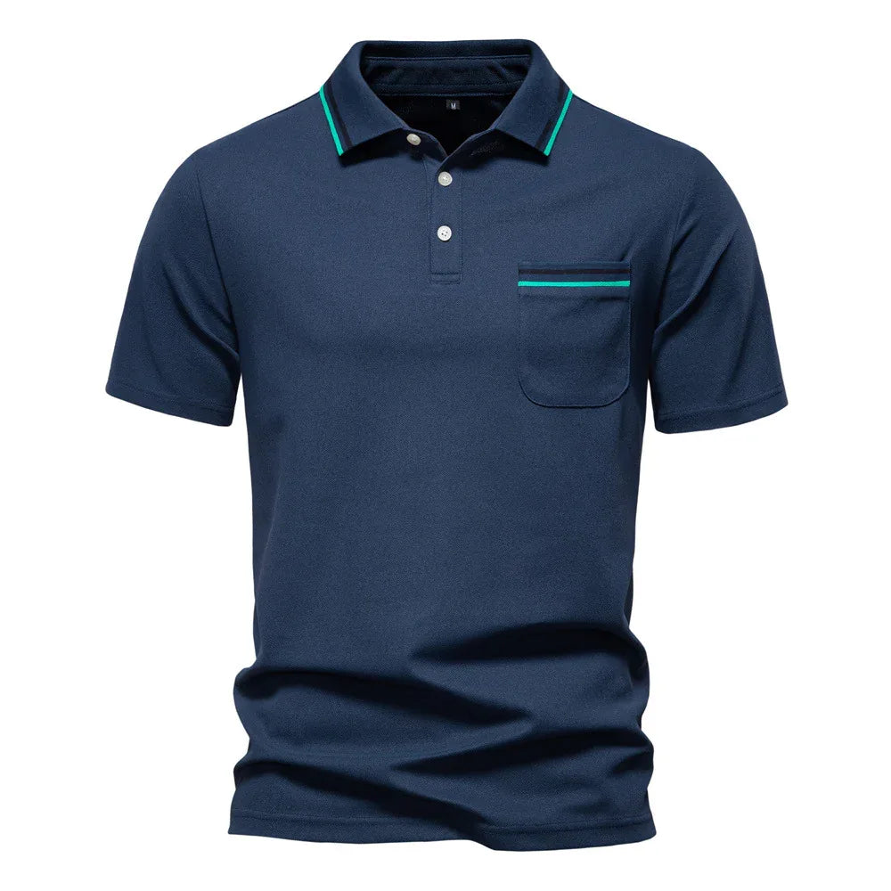 Kurzarm-Polohemd Gestreifter Revers Business Casual Top Herren