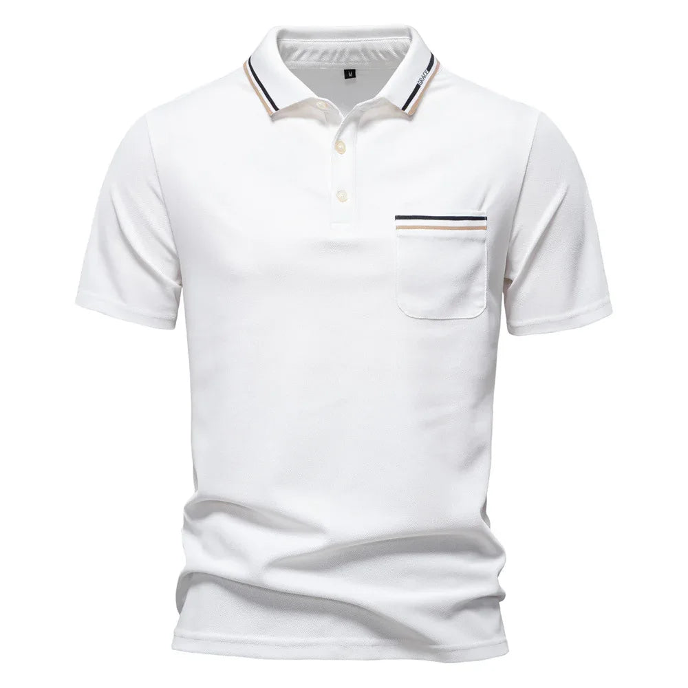 Kurzarm-Polohemd Gestreifter Revers Business Casual Top Herren
